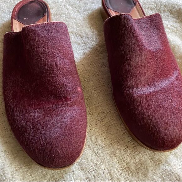 Theory calf hair mules firry fuzzy burgundy wine 8.5 - Picture 4 of 9